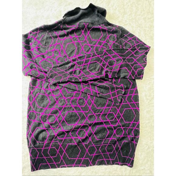 J. Crew Womens Black Purple Merino Wool Geometric Turtleneck Sweater Size Large - Picture 2 of 5